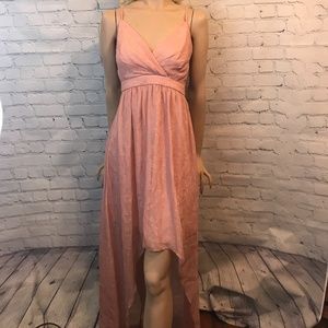 max and cleo hi- low pink dress rose gold sparkle